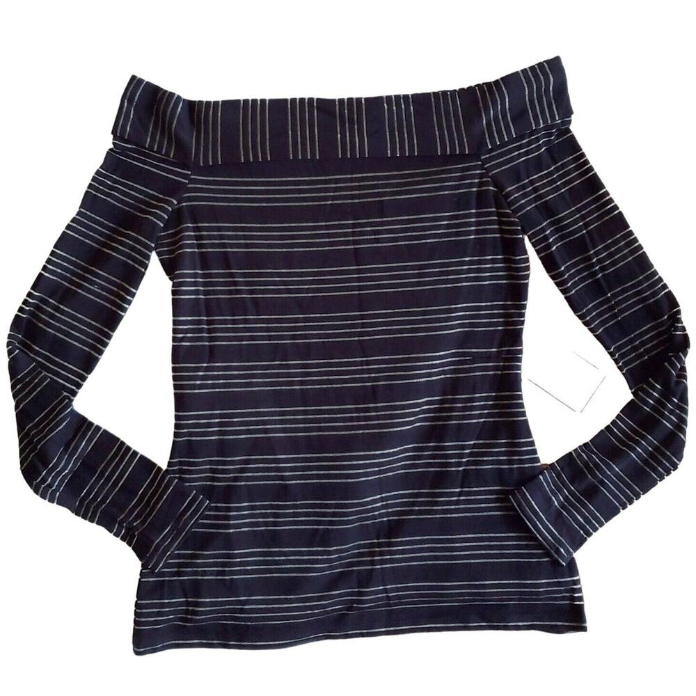 1.STATE of the shoulder metallic stripe shirt top in rich black gold Size XS NEW